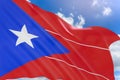 3D rendering of Puerto Rico flag waving on blue sky