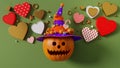 3d rendering pumpkin halloween and heart on green backgroun 334