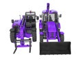 3D rendering purple loading equipment backhoe loader and excavator telescopic handler on white background no shadow