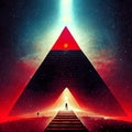 3d rendering of a pyramid in the dark with a red glow AI Generated