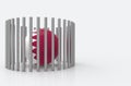 3d rendering. Qatar country flag sphere ball on the floor which surround by steel pipes. Qatar diplomatic crisis concept.