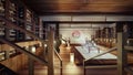 3D Rendering of Quaint Private Chinese Library with Bamboo Slip