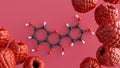 A 3d rendering of quercetin molecule and raspberries Royalty Free Stock Photo