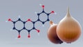A 3d rendering of quercetin molecules and chartreuse onions Royalty Free Stock Photo