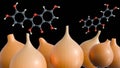 A 3d rendering of quercetin molecules and chartreuse onions Royalty Free Stock Photo