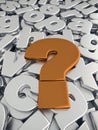 Question Mark sign on pile of gray metallic alphabet fonts