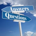 3D rendering of questions and answers signs and the cloudy sky in the background Royalty Free Stock Photo