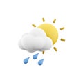 3d rendering rain with cloud and sun icon. 3d render weather sun with rain drops and cloud. Rain with cloud and sun