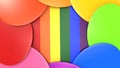 3d rendering. rainbow color oval plates on LGBT flag space wall background.