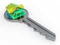 3D rendering - Rainbow colored house on a key concept