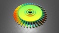 3D rendering - rainbow colored turbine on carbon background