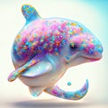 3d rendering of a rainbow dolphin on a white background with gradient Generative AI Royalty Free Stock Photo