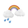 3d rendering rainbow with rain and clouds icon. 3d render rainy and cloudly weather with rainbow icon. Rainbow with rain