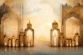 3d rendering of ramadan kareem background with golden mosque