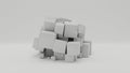 3d rendering of a random pile of white cubes of different sizes on a white surface. The idea of the beauty of chaos and the