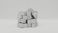 3d rendering of a random pile of white cubes of different sizes on a white surface. The idea of the beauty of chaos and the