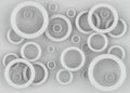 3d rendering. random size of circular ring on gray wall background