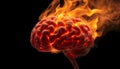 Smoking and Burning Realistic Brain on Fire Symbolizing Stress, Anger and Burnout (AI Generated Royalty Free Stock Photo