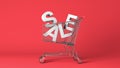 Realistic close-up of shopping trolley cart and sale text