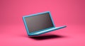 Realistic mock up of computer laptop dropping on the floor Royalty Free Stock Photo