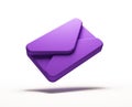 3D rendering realistic purple colour envelope icon symbolic floating in the air. 3D email sticker icon Royalty Free Stock Photo