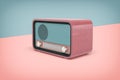 3d rendering of realistic retro radio set with a round fm-knob stands on a two-colored background. Royalty Free Stock Photo