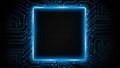 3D Rendering of rectangle frame glowing in blue color on computer circuit background. Royalty Free Stock Photo