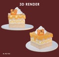 3d rendering of rectangular three-layer orange tiger cake