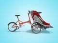 3d rendering of red bicycle with teenage stroller front side view on blue background with shadow Royalty Free Stock Photo
