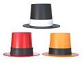 3D Rendering Red, Black And Orange Carnival Hats Isolated On White Background, PNG File Add - Transparent Background