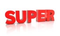 3D rendering of red block letters spelling out super on a white background