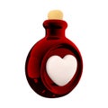 3d rendering red bottle with love potion icon. Valentines day symbol. 3d render bottle with heart icon. Red bottle with