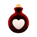 3d rendering red bottle with love potion icon. Valentines day symbol. 3d render bottle with heart icon. Red bottle with