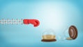 3d rendering of a red boxing glove on a metal extending arm near a broken hourglass on a blue background. Royalty Free Stock Photo