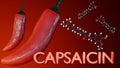 A 3D rendering of red chilis and molecular structure of capsaicin Royalty Free Stock Photo