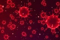 3D rendering red coronavirus cells covid-19 influenza flowing on dark red gradient background as dangerous flu strain cases Royalty Free Stock Photo