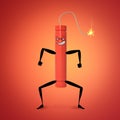 3d rendering of red dynamite stick with burning wicker and grinning cartoon face, cartoon arms and legs. Royalty Free Stock Photo