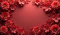 3D rendering red floral wallpaper background design. Decorative flowers pattern create elegant backdrop. Floral arrangement for Royalty Free Stock Photo