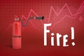 3d rendering of red foam fire extinguisher with `Fire` sign on red diagram background