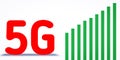 3D rendering red 5G text with green arrow Royalty Free Stock Photo