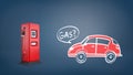 3d rendering of red gas pump near a drawing of a red retro car with a word Gas inside a speech bubble. Royalty Free Stock Photo