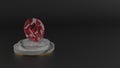 3D rendering of red gemstone symbol of chevron circle left icon