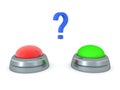 3D Rendering of red and green buttons with question mark in the middle Royalty Free Stock Photo