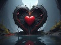 3d rendering of red heart with broken heart on black background Royalty Free Stock Photo