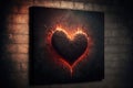 3d rendering of red lighten heart shape in fire against grunge wall background. Generative AI Royalty Free Stock Photo