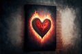 3d rendering of red lighten heart shape in fire against grunge wall background. Generative AI Royalty Free Stock Photo