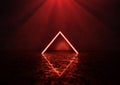 3d rendering of red lighten triangle shape on wet grunge floor