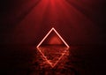 3d rendering of red lighten triangle shape on wet grunge floor