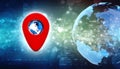 3d rendering Red map pointer with globe. navigation concept