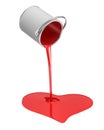 3d rendering of a red paint bucket overturned with paint leaking out into a heart shape puddle isolated on white Royalty Free Stock Photo